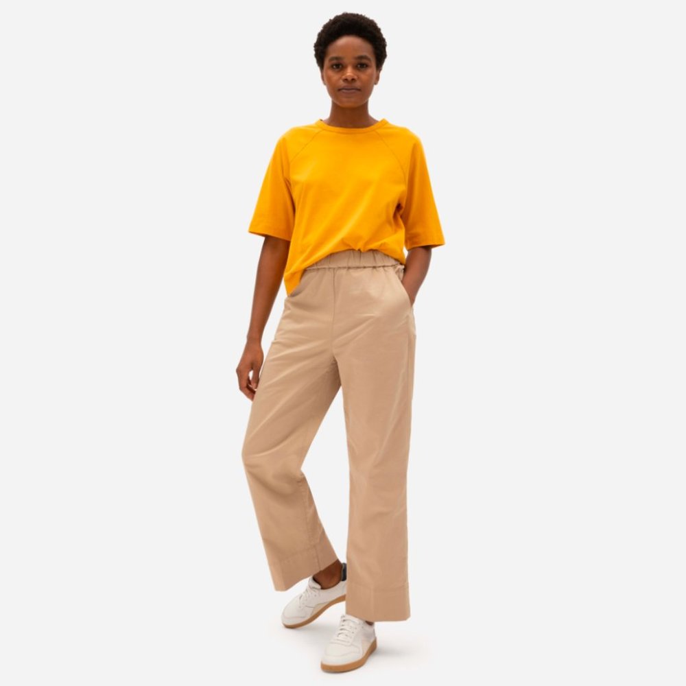 Everlane The Easy Pant Khaki Elastic Waistband Wide Legged Cropped Pant Sz 00